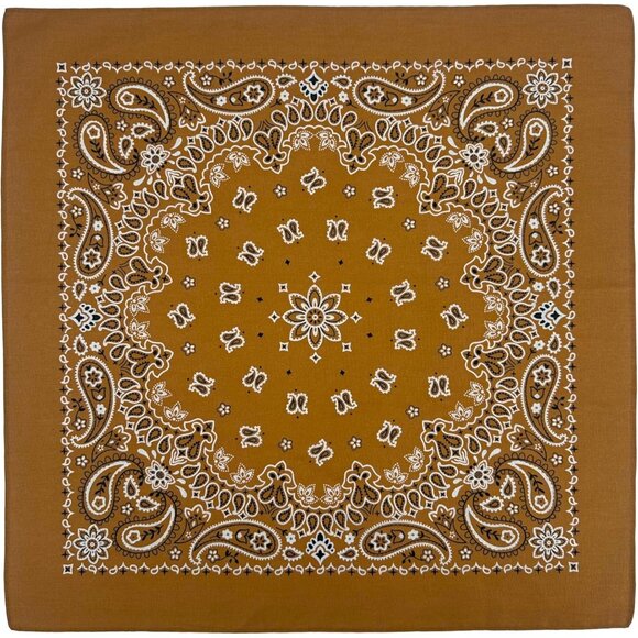 Women's Brown Cotton Bandana Large Cowgirl Imported Handkerchief Headband Scarf - Picture 5 of 7